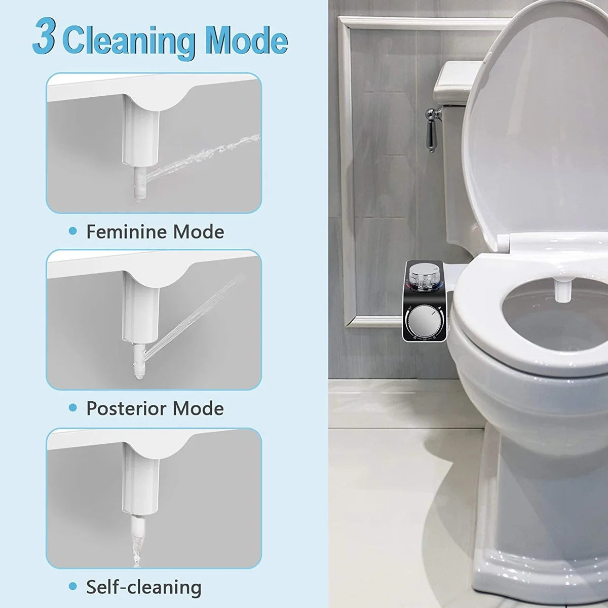 Non-Electric Bidet Attachment for Toilet Seat with Self-Cleaning Dual Nozzles, Adjustable Pressure Control
