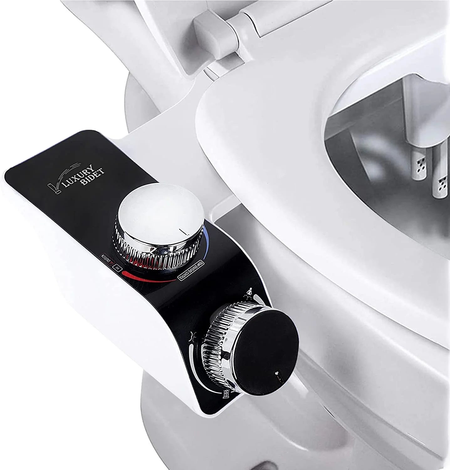 Non-Electric Bidet Attachment for Toilet Seat with Self-Cleaning Dual Nozzles, Adjustable Pressure Control
