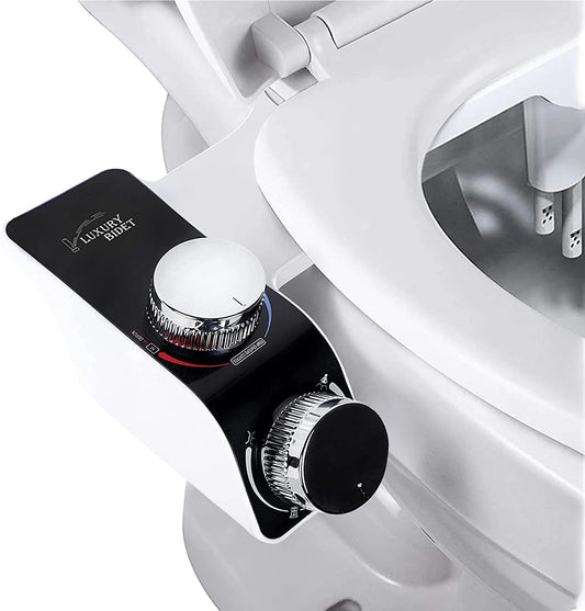 Non-Electric Bidet Attachment for Toilet Seat with Self-Cleaning Dual Nozzles, Adjustable Pressure Control